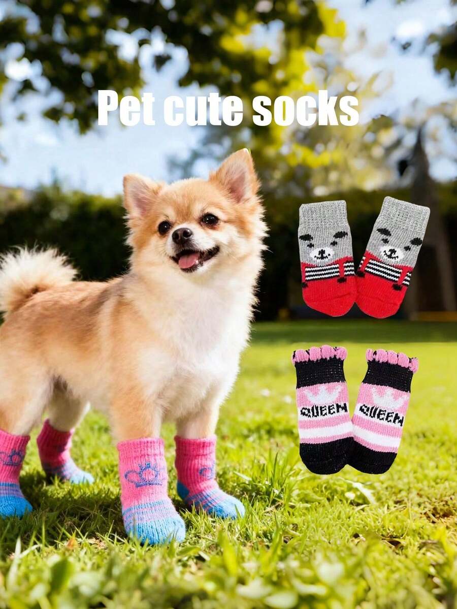 PETSIN Anti Slip Skid Bottom Lovely Puppy Dogs Pet Knits Socks Cute Pet Fashion Pets Dogs Socks For Cats Dog Toy Supplies - Multicolor - View 1