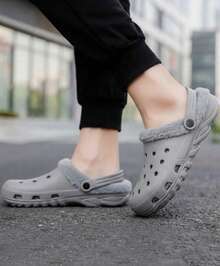 Zueco de hombre cálido diseño acolchado punta redonda talón abierto estilo casual para hogar y oficina - Gris - Ver 3