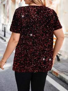 Women's Round Neck Short Sleeve Shiny Sequin Casual Loose Fitted T-Shirt - Multicolor - View 2