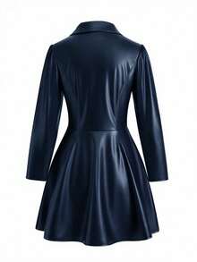 SHEIN Clasi 大码女式极简收腰中长款外套，适合通勤，秋冬季穿着 - 藏蓝色 - 查看 2