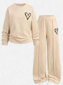 SHEIN Girlism 青少年女孩两件套休闲装 - 宽松圆领针织上衣，带有图案印花和宽松短裤，适合日常穿着、返校、假期、家庭户外活动、春季野餐和各种场合