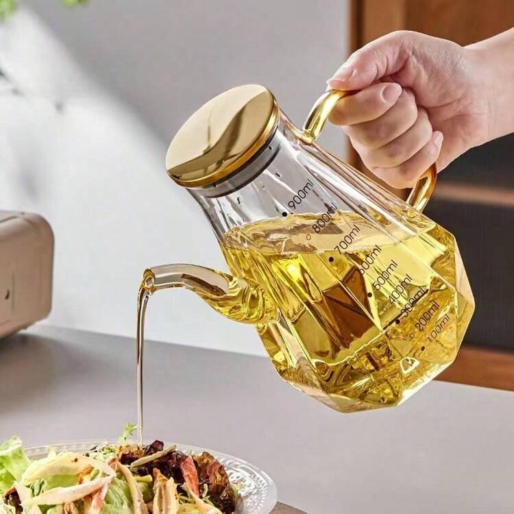 高硼硅玻璃油瓶，菱形，厨房家用油瓶、酱油瓶、醋瓶 - 彩色 - 查看 3