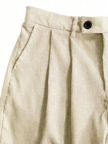 Claim Dot 男士宽松斜插口袋褶裥长裤，外出时尚纯色长款宽松休闲裤，送给丈夫、男友的礼物，男士灯芯绒裤，超大码裤，宽松裤，Y2K风格 - 米色 - 查看 4