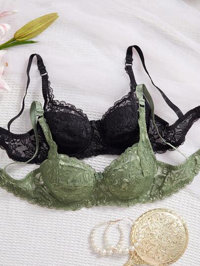 2pcs Lace Bra & Wireless Bra Set