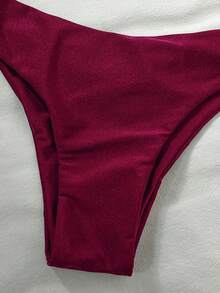 Swim Vcay Bộ 2 chiếc/Bộ đồ bơi gợi cảm dây thừng trang trí màu trơn áo bikini bandeau và quần cắt cao, xuân/hè - Màu Đỏ Sâu - Xem 7