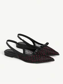 CUCCOO CHICEST 女士时尚优雅波点蝴蝶结装饰平底鞋，通勤必备 - 黑色 - 查看 11