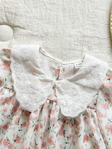 SHEIN Vintaside Kids Baby Girl Sweet Ditsy Floral Puff Sleeve Peter Pan Collar Dress, Autumn