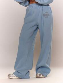 MUSERA 印花阔腿慢跑裤，仅裤子，舒适休闲，可爱咖啡俱乐部风格，春季运动裤 - 藍色 - 查看 2