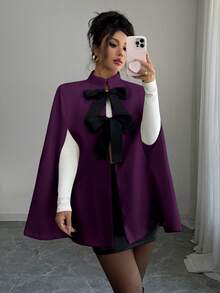 Rafferiza 时尚优雅宽松白色羊毛混纺斗篷外套（女士款） - 紫色 - 查看 6