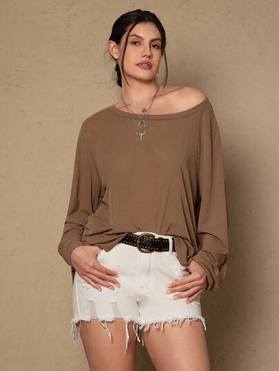 Freevana Camiseta de manga larga tipo raglan cómoda y cálida para mujer de talla grande, ropa de estar en casa informal