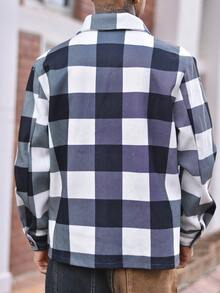 Devon Thys 男士休闲格子夹克，时尚百搭简约风格，秋季 - 黑與白 - 查看 2