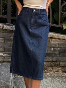 DAZY Women's Casual Commuter Washed Denim Skirt - Black - View 4