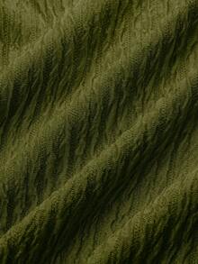 SOLERSUN 女款杏色优雅V领长袖T恤阔腿裤两件套不对称下摆两件套日常休闲女装春夏无袖短袖 - 墨綠色 - 查看 3