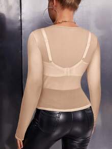 SHEIN SXY Women's Apricot Sheer Mesh Camisole Top - Apricot - View 2