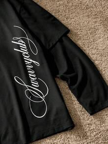 SWAVVY Men's Casual Printed Long Sleeve T-Shirt Graphic I Love My Girlfriend - Black - View 5