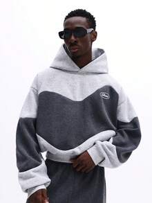 SUMWON Contrast Colorblock Hoodie And Sweatpants Co-Ord Set With Centre Pocket And Ribbed Cuffs - Grey - View 3