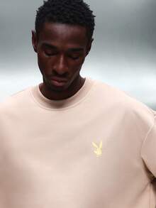 PLAYBOY X SUMWON Sweat-shirt-shirt oversize à manches longues avec imprimé pleine surface au dos et petit logo poitrine pour hommes, streetwear casual - Kaki - Voir 3
