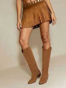 Daringsoles 女士过膝靴，简约时尚休闲日常 - 棕色 - 查看 5