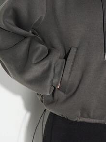 KIZN 宽松连帽卫衣，正面拉链设计，中间设有口袋，适合秋冬季街头穿着，舒适百搭。 - 灰色 - 查看 6