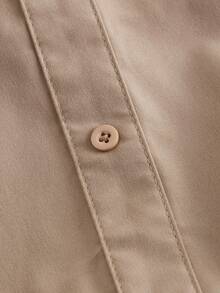 SHEIN MOD Váy sơ mi kaki dài tay ôm sát cho nữ, tay bồng, áo sơ mi nữ cỡ lớn, áo sơ mi nữ cài nút, váy sơ mi - Màu Khaki - Xem 3