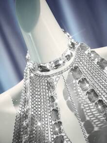 Fashionable Sexy Rhinestone Chain Backless Halter Bra Accessory - Silver - View 7