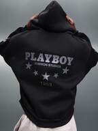 PLAYBOY X SUMWON Lace Up Drawstring Hoodie With Logo Print