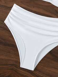 SHEIN Swim Women's Solid Color 3D Floral Decor Swimsuit Set - White - View 7