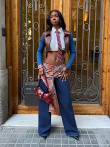 Modviera Damen elegante vielseitige Reißverschluss-Patchwork Langarm Kurzblazer, geeignet für Urlaub, Partys und Dates, Herbst/Winter - Verschiedenfarbig - Übersicht 1