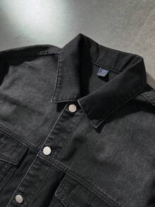 ROMWE MEN Street Life Men's Rhinestone Embellished Single-Breasted Casual Denim Jacket - Black - View 3