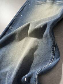 ROMWE MEN Street Life 男士撞色口袋休闲时尚阔腿牛仔裤 - 藍色 - 查看 4