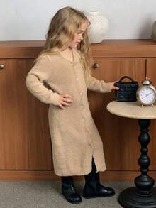 Dazy Kids V-ringad koftaklänning för flickor, höstkläder för unga flickor - Kaki - Visa 5