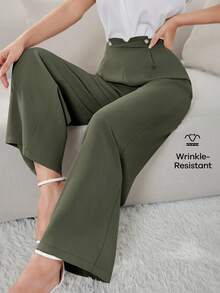 Modelyn Women's Fashionable Versatile Solid Color Wide Leg Pants - Army Green - View 8