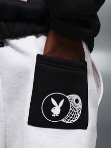PLAYBOY X SUMWON Quần chạy bộ nam dáng rộng thoải mái với tấm vải đen tương phản ở hai bên và dây rút ở eo, phù hợp mặc ở nhà thường ngày khi đi đường - Nhiều màu - Xem 7