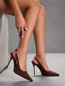 CUCCOO SZL 女士尖头搭扣设计时尚高跟鞋，适合日常穿着 - 咖啡棕 - 查看 3