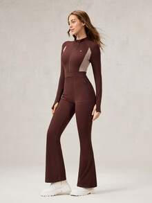 OutZeal 女士冬季保暖户外连体衣，圣诞节服装，滑雪日常穿着，速干柔软拉绒内衬，前拉链带口袋 - 棕色 - 查看 11