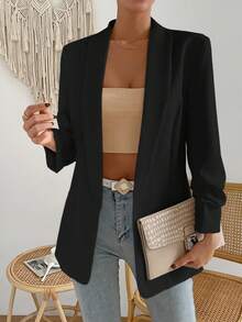 Aveloria Solid Open Front Shawl Collar Blazer  - Black - View 5