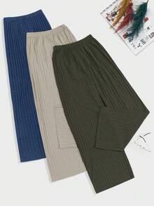 EURMUSE 100%Cotton 3 Pcs Solid Knit Pant Set Cotton Blend Pants Comfortable Pants Ribbed Knit Pants - Multicolor - View 2