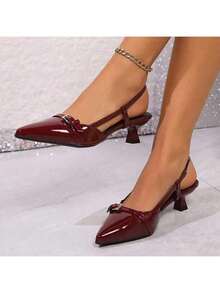 Sandalias Baotou: tacones de aguja franceses, diseñados exclusivamente para la mujer elegante. Tacones de aguja finos combinados con vestidos. Tacones de aguja con hebilla, tacones de aguja abiertos por delante, diseñados específicamente para mujeres. - Burdeos - Ver 5