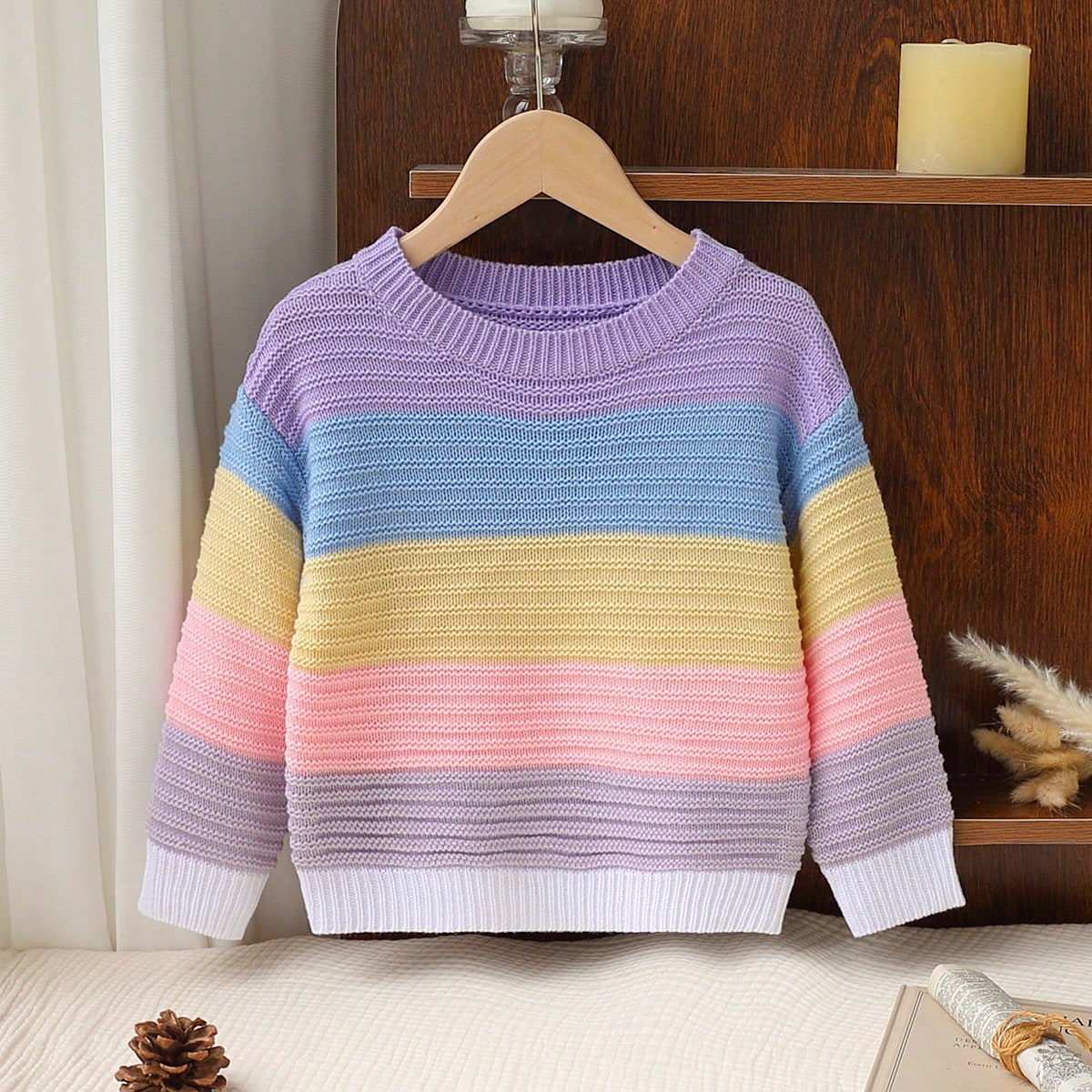 Suéter holgado de cuello redondo con bloques de color casual para niña, suéteres de otoño/invierno para niñas, ropa de otoño e invierno para ni?