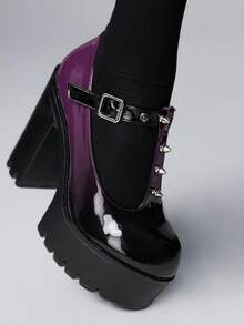 ROMWE Goth Women's Punk Style Ombre Thick Sole Fashion Buckle Design High Heels For Christmas - Purple - View 3