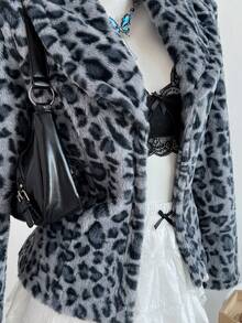 Elamini Women's New Autumn/Winter Leopard Print Lapel Cardigan, Vintage Style - Blue - View 6