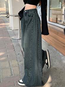 DAZY 女式宽松口袋直筒休闲牛仔裤，宽松牛仔裤