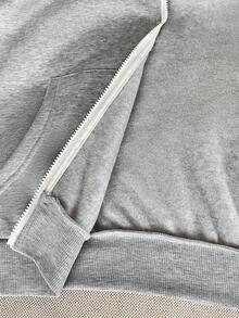 SHEIN EZwear 女士保暖内衬灰色连帽拉链运动衫，适合秋冬季 - 灰色 - 查看 7