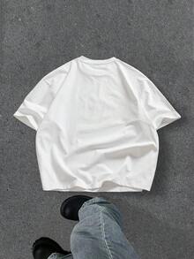 Manfinity ZONE917 High Quality Loose Street Style Microphone Print Black Short Sleeve T-Shirt