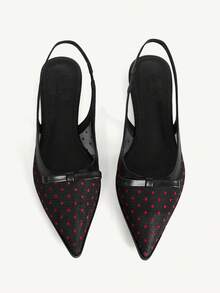 CUCCOO CHICEST 女士时尚优雅波点蝴蝶结装饰平底鞋，通勤必备 - 黑色 - 查看 1