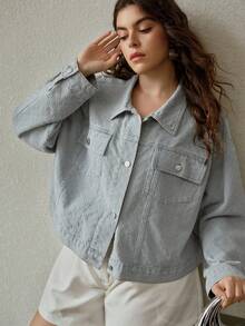 MOTF PREMIUM PLUS 轻薄水洗牛仔夹克，提花织物，浅蓝色，春夏款 - 藍色 - 查看 6