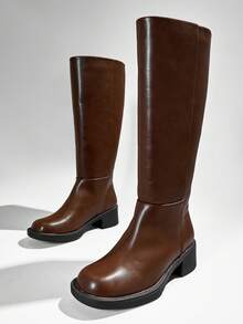 SHUZIA Women Everyday Casual Minimalist Lug-Sole Knee-High Boots For Christmas - Maroon - View 7