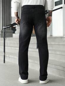 Manfinity Homme Men's Pocket Distressed Straight Loose Casual Versatile Jeans - Black - View 2