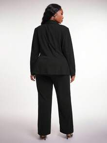 SHEIN SXY Plus Size Women 3-Piece Set: Long Sleeve Blazer, Camisole, And Pants, Sexy Outfit For Commute And Date, Deep Blue Autumn Winter Clothes For Women - Black - View 8