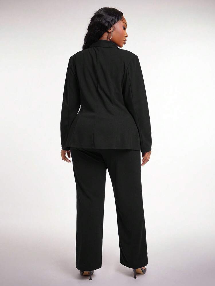 SHEIN SXY Conjunto de 3 piezas para mujer talla grande: blazer de manga larga, camiseta sin mangas y pantalones, conjunto sexy para ir al trabajo y citas, ropa de otoño e invierno color azul profundo para mujeres - Negro - Añade 8